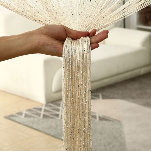 String Curtain Fringe Panel Thread Strip Backdrop Divider for Decor Beige - Picture 6 of 6